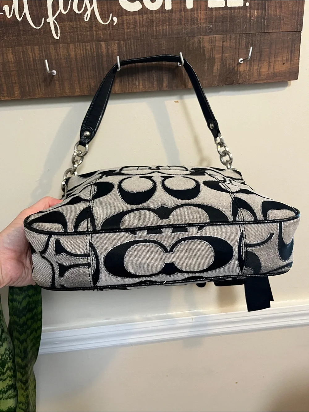 Vintage Y2K Coach SET: Signature Canvas Shoulder Bag and Silver Wallet
